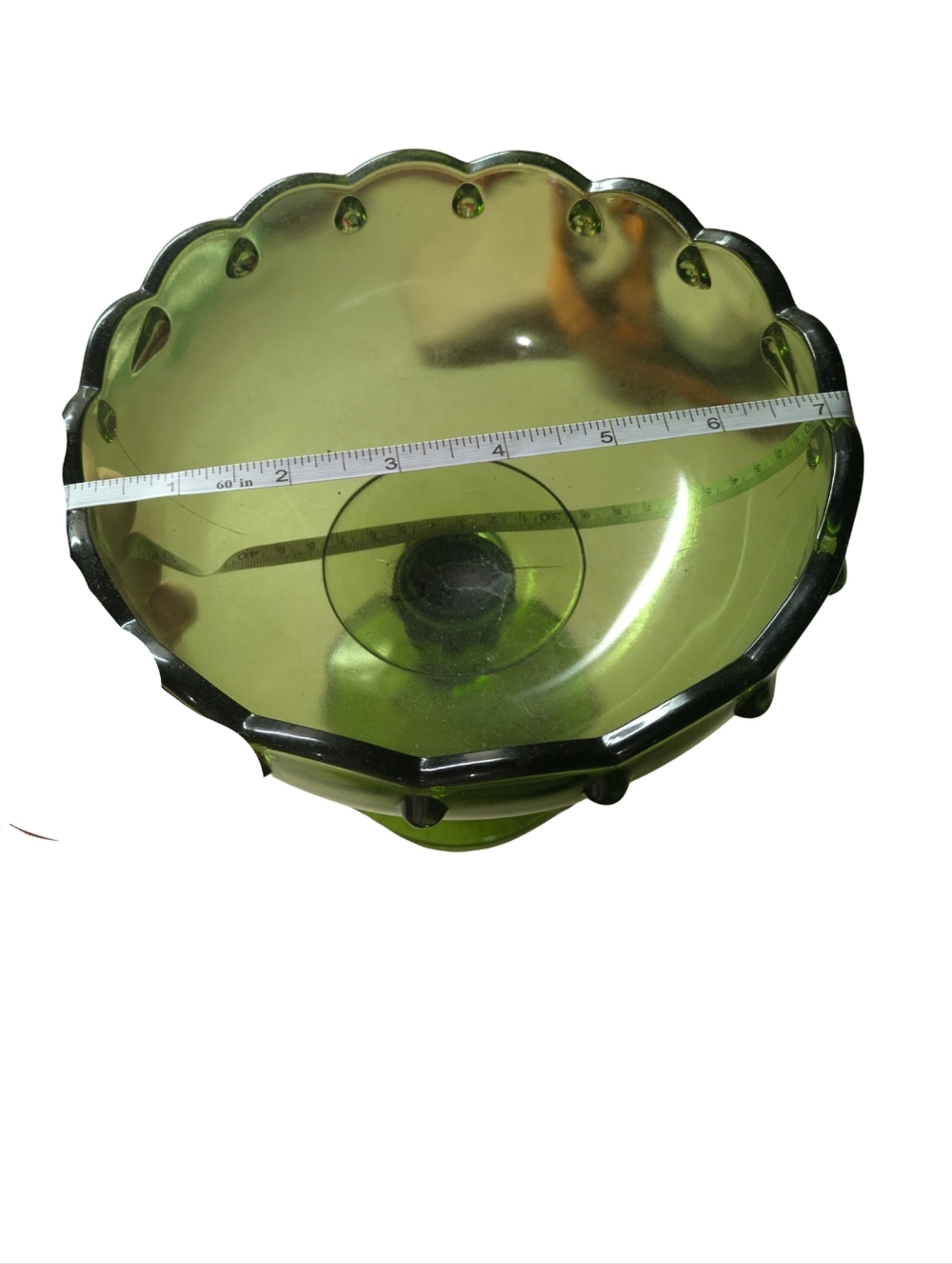Vintage Green Pressed Glass Pedestal Bowl - Picture 3 of 6